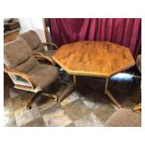 Wood Dining Table Puffy Rolling Chairs w/ Leaf