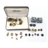 Lot of Metal Pins & Jewelry Set 10kt Silver Cuffs