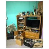 TV Console W/ Decor Ducks Statues DVDs VHS CDs