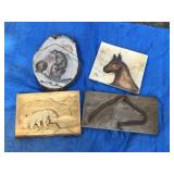 Wood Carvings Etching Horses & Bears