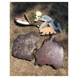 2 Large Wood Live Edge Clocks & Cutout Figures