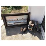 Duck Decoys & Large Framed Painting Dee Adams