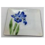 VTG Peggy Karr Fused Art Glass Bearded Blue Iris