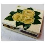 VTG Sq Roses Ceramic Tile Match Box Holder