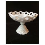 Imperial Milk Glass Lace Edge Footed Compote 5'