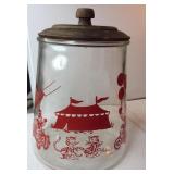 ' Pokee ï¿½ Clear Glass Red Print Circus Cookie Jar