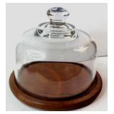 VTG  Glass Cloche with Teak Round Cheese Board