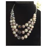 VTG 3 Strand Necklace Large Faux  pearls and
