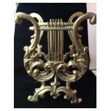 VTG  Hollywood Regency Gold Metal Lyre Harp Holder
