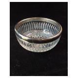 Crystal Bowl With Silvertone Rim  5 inch diameter