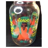 VTG Festive Glass Christmas Canister Jar / Red Lid