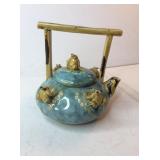 Majolica Style  Glazed Ceramic Frog Teapot