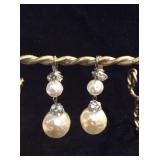 VTG Faux Pearl and Rhinestone Clip Earrings