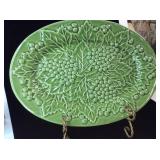 Green Ceramic Grapes and Leaves Platter
