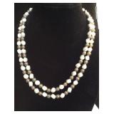 VTG White Stone& Silvertone Beaded Necklace 20'
