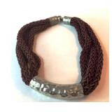 Burgundy and Silvertone Contemporary Necklace