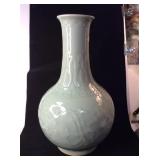 VTG Chinese Celadon Pale Green Tall Vase 14.5'