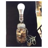 Mason Jar Lamp With VTG Wooden Spools