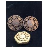 VTG Hand Carved Wood Trivets. ( 3 )