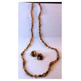 Goldtone & Faux Amber Stones  Earrings & Necklace