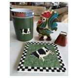 Utensil crock, trivet, napkin holder, & bell