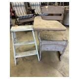 Wooden step ladder & vintage school desk