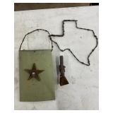 Barbed wire Texas, wall bucket, & bell