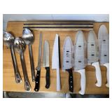 Magnetic Knife Holder w/ 7 Knives & Spoons