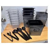 6 Catering Bins w/ plastic inserts & utensils