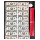 Autographed Uncut Sheet of 1995 Two Dollar Bills