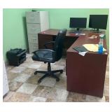 Office Setup - Desk, Chair, Monitors, File Cabinet