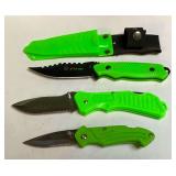 3 Green Handled Knives