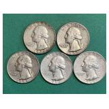 5 Pre-1965 90% Silver Quarters