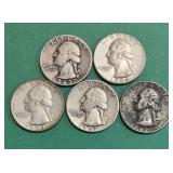 5 Pre-1965 90% Silver Quarters