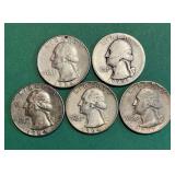 5 Pre-1965 90% Silver Quarters