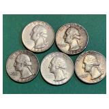 5 Pre-1965 90% Silver Quarters