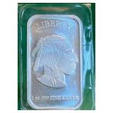 1oz Buffalo / Indian Head Design Silver Bar