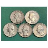 5 Pre-1965 90% Silver Quarters