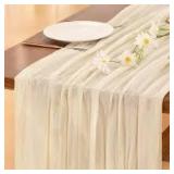 3pc Beige Soccotni Cheesecloth Table Runner A22