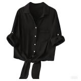Sz 2XL Black Dauocle Womens Button Up LS Shirt A21