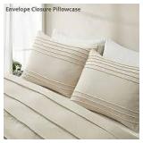 Sz K 3pc Beige Anderson Pleat Duvet Cover Set A20