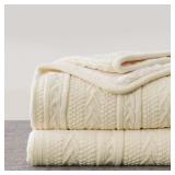 50x60 Ivory Longhui Bedding Knit/Sherpa Throw A9