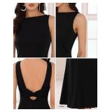 M Boat Neck Backless Maxi Dress Black AZ23