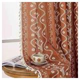 1pr 55x84 Terra Cotta White Floral Rod Curtain A1