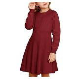7-8yrs Wine Red Long Sleeve Sweater Ruffle AZ39