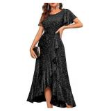 L Women Sequin Formal Party Dress Black AZ39