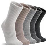 5pr Womens Asst Merino Wool Crew Socks A19