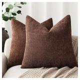 24x24in 2pk Red Brown Chenille Pillow Covers AZ22
