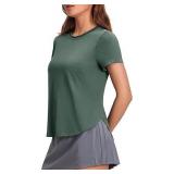 Large Army Green Workout Tops for Women AZ39