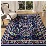3'x5' Blue Floral Oriental Area Rug A7